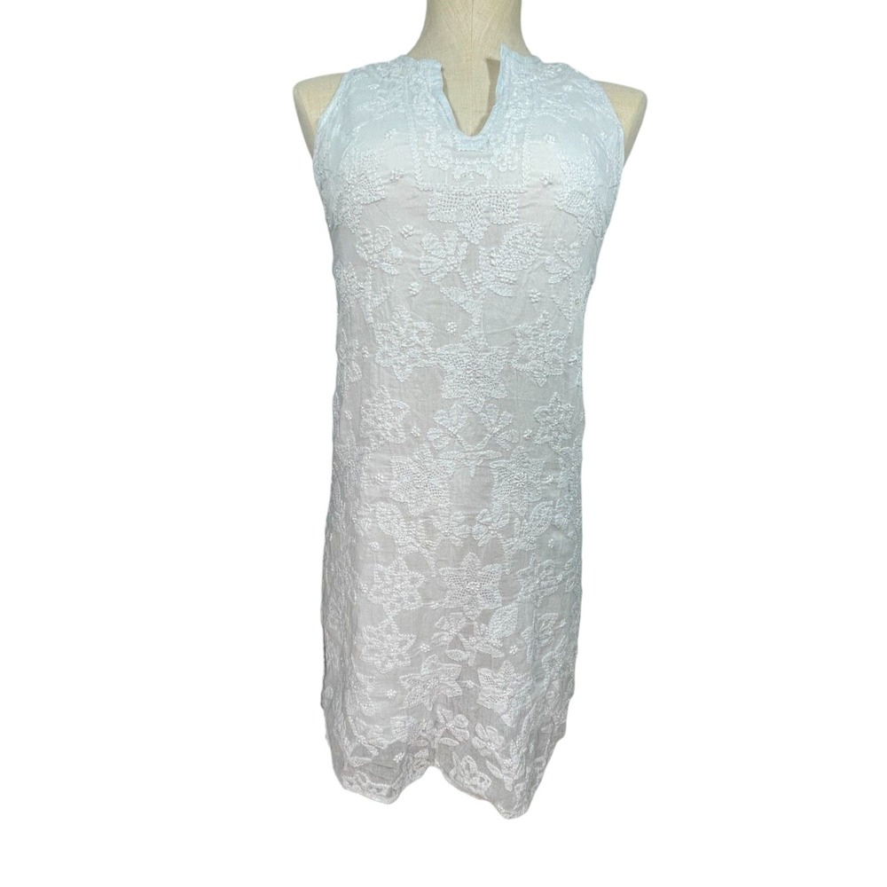 Juliet Dunn London White Embroidered Sleeveless Mini Dress Size 1 S Resort Boho